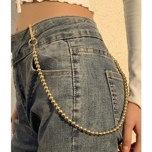 Simple CCB Bead Imitation Pearl Waist Chains Keys Chain Ladies Jeans Key Chain Pants Chain Wallet/Key Chain Popular Jewelry