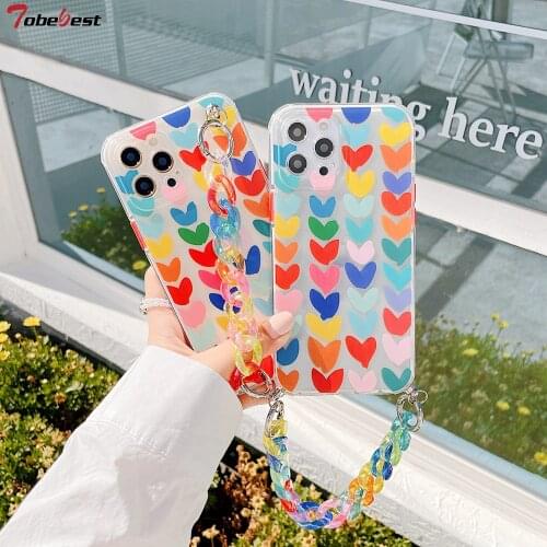 Tobebest Love Heart Bracelet Clear Phone Cases for iphone 12 pro max 11 promax X XS XR 7 8 Plus Colorful Chain Soft Back Cover