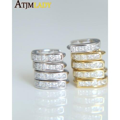 2020 Gold-color&silver Color Hoop Earrings Paved Aaa Cubic Zirconia 10mm Mini 925 Sterling Silver Earring For Elegant Women