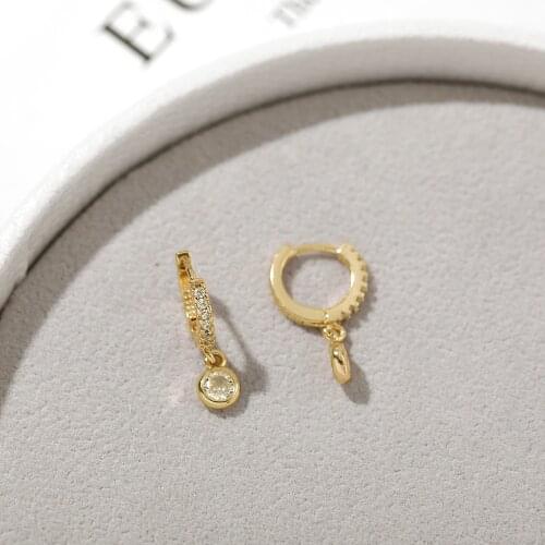 New Fashion CZ Crystal Round Pendant Earrings for Women Trendy Tiny Small Zircon Hoop Earrings Huggie Wedding Jewelry