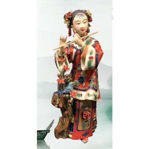 Doll ceramic handicraft household guest lady flute furnishing articles luxury girl Beauty figure Sculpture statue