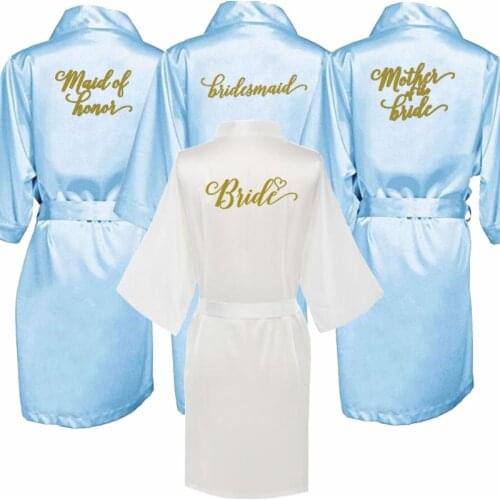 Light blue robe gold letter kimono satin pajamas wedding robe bridesmaid sister mother of the bride robes