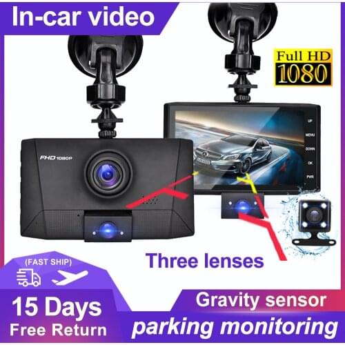 Car Dvr Dash Cam Registrator 3 in 1 4 Inch HD Dual Lens FHD 1080P Night Vision Parking G Sensor Portable Cycle Recording