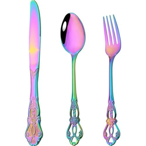 Vintage Dinnerware Set Royal Stainless Steel Cutlery Set Mirror Colorful Spoon Forks Kitchen Tableware Dinner Western Silverware