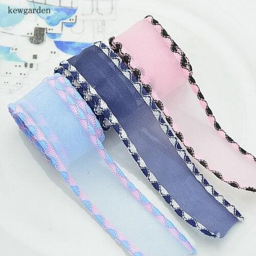 Kewgarden Lace Side Snow Voile Ribbon 25mm 1" Handmade Tape DIY Brooch Hair Bow Accessories Gauze Satin Packing Webbing 10 Yard