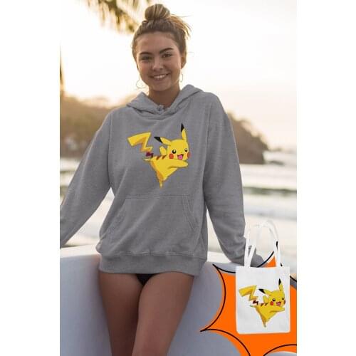 Angemiel Wear Pikachu Gray Women 'S Hooded Sweatshirt Bags Kombin