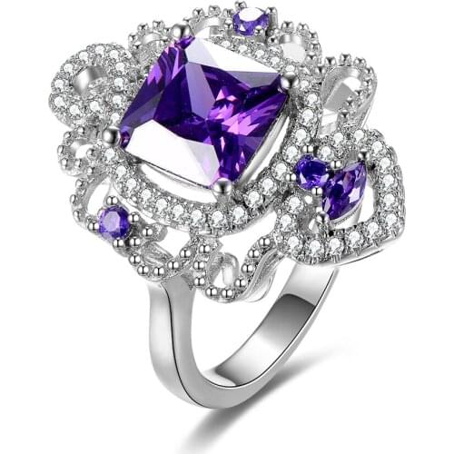 GW Fashion Jewelry Russian Purple Ring Fashion Women 925 Solid Sterling Silver Ring Brand CZ Ring Cut Unique Design FR351H70