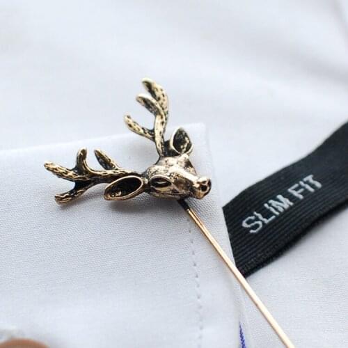 As a gift fashion handmade Retro golden Elk head design Creative brooch for bow tie/ party wedding box packing 1pc
