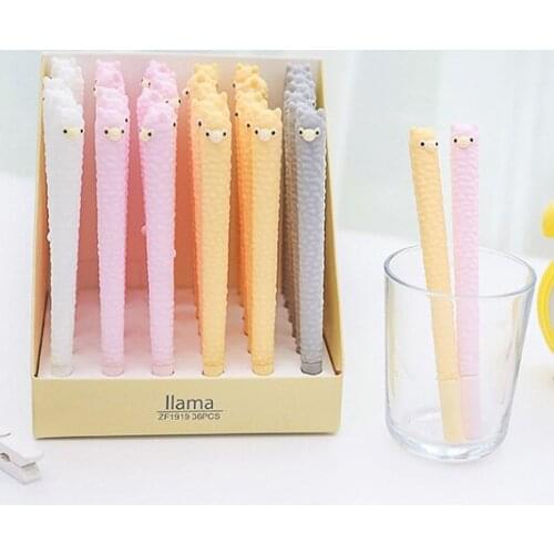 36pcs kawaii gel ink pen silicone lovely alpaca pens for school student office writing supplies cartoon cute korean stationary