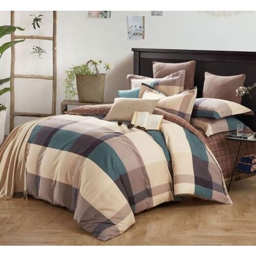 White Blue 100% Cotton Sanding Stripes Plaid Printed Bedding Set kid adults Bed Sheet set Duvet Cover Pillowcase Queen King 4pcs