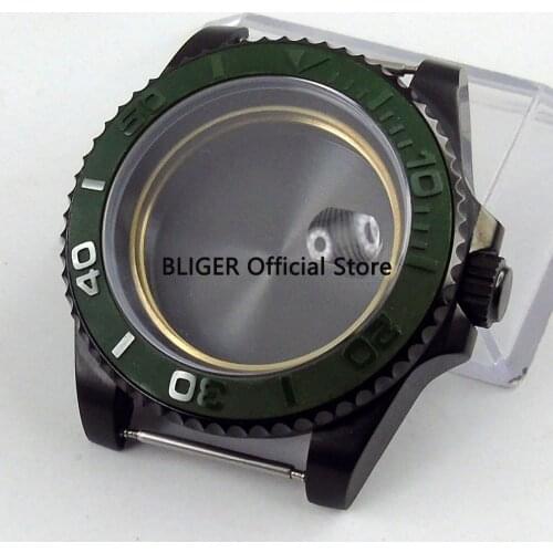 40mm SS PVD coated watchcase sapphire glass with date magnifier ceramic bezel fit ETA 2836 Automatic Movement