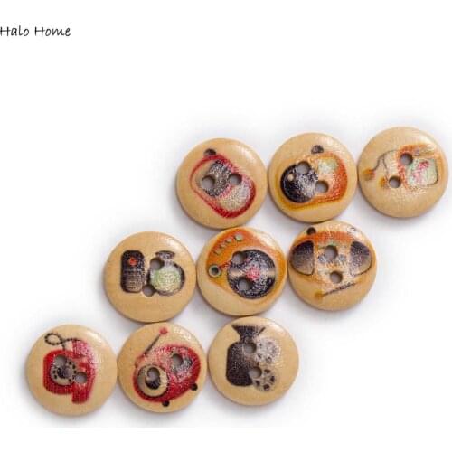 50pcs Life Theme primary color Round Wooden buttons Sewing Scrapbook Clothing Gifts Crafts Handwork Accessories 15mm
