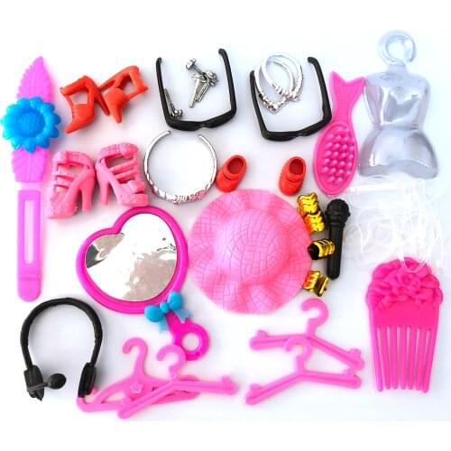 NK 1 Set Doll Accessories Shoe Hanger Fashion Jewelry Earring Bowknot Crown Comb Mirror For Barbie Doll Gift Child Toys 8X