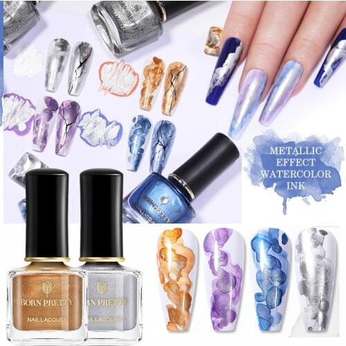 BORN PRETTY 1ml/6ml Water Color Ink Nail Painting Pen Design Blossoming Nail Polish BeautySmoke Effect Nail Art DIY Designs