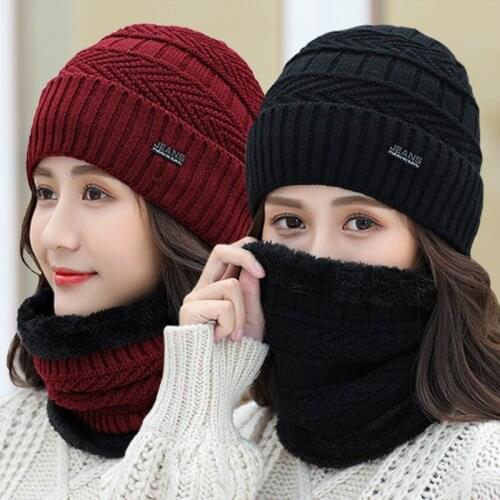 Balaclava Womens Knitted Hat Scarf Caps Neck Warmer Winter Hats For Men Women Skullies Beanies Warm Fleece Cap 8 Colors