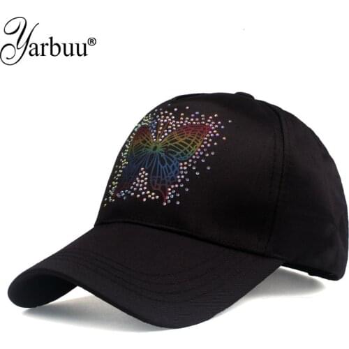 [YARBUU] New brand butterfly baseball caps with Rhinestone women casual snapback hat fashion solid summer sun lady hats