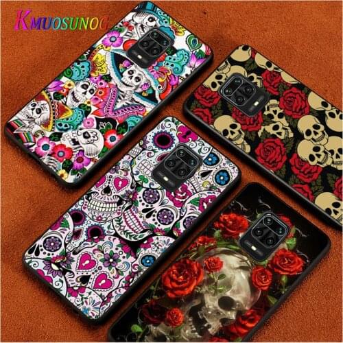 Art Flower Skull For Xiaomi Redmi Note10 10S 9T 9S 9 8T 8 7 6 5A 5 4 4X Prime Pro Max Black Phone Case