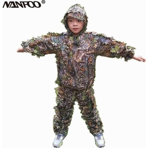 Child 3D Maple Leaf Camouflage Hunting Ghillie Suit Wear-resistant Sniper Cosplay Suit Breathable Tactical Military Clothes set