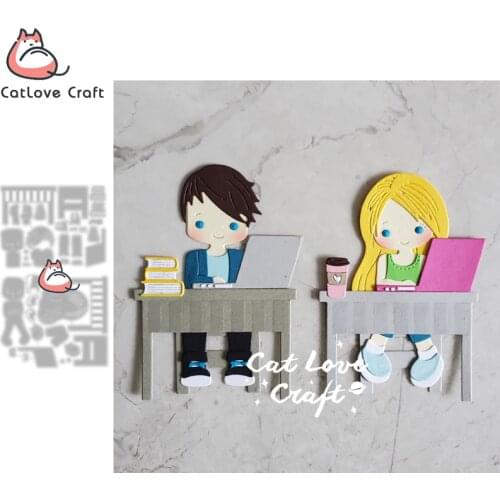 Distant Learning Boy Girl Metal Cutting Dies Scrapbooking Stencil Die Cuts Card Making DIY Craft Embossing New Dies For 2021