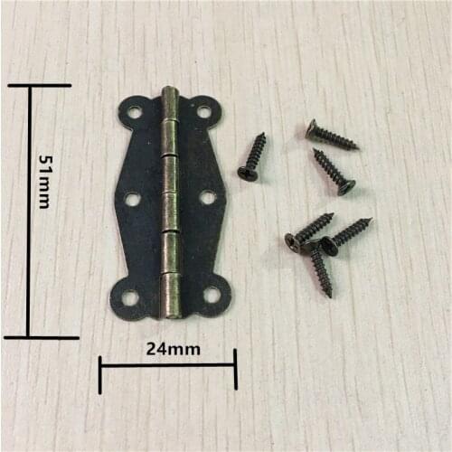 Door Hinges Antique Bronze 6 Holes,Cabinet Door Hinges,Bronze Tone/Yellow Color,5.1cm x 2.4cm,60PCs