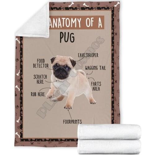 The anatomy of a dog pug fleece blanket funny 3d printed Sherpa Blanket on Bed Home Textiles HOME ACCESSORIES