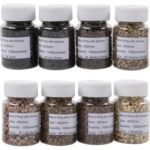 HARMONY 1000 Pieces 4.0*2.0*2.0mm Silicone lined micro links beads rings For human hair extensions with 8 different colors
