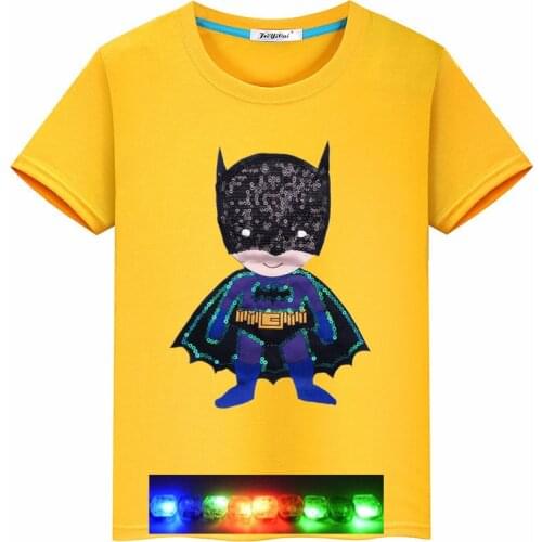 Disney summer cartoon print color sequined light LED boy spiderman t-shirt cotton short-sleeved top
