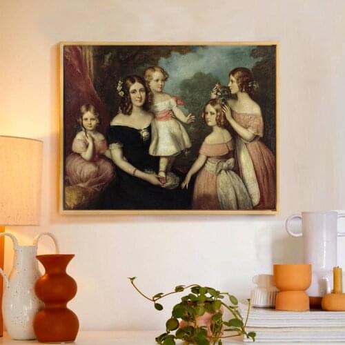 Classical Portrait Mother and Daughter Oil Painting Print And Poster Wall Art Canvas for Living Room Home Decor Family Picture
