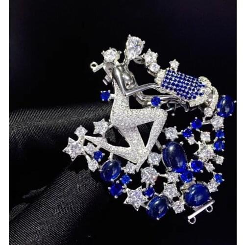 Jewelry finding&components lock of necklace DIY 12 constellation Aquarius 925 silver with cubic zircon brooch double use