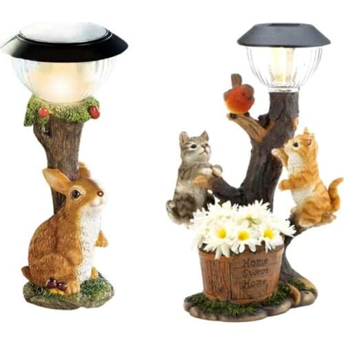 Creative Resin Handcrafts Rabbit Squirrel Dog Shape Solar Light Garden LED Lawn Lamp Waterproof Gardening Ornamnets Lighting