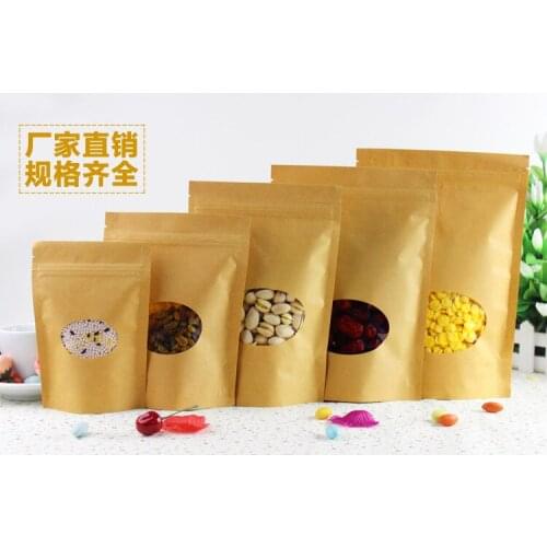 13*18cm Coffee Food Round Clear Window Doypack Pouch With Zipper Stand Up Zip Lock Brown Kraft Paper Party Packaging Pack Bag