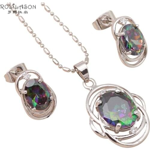 Hotsellling Luxury Design Elegant Set Stamped Inlay Mystic Zirconia Fashion Jewelry set Pendants Earrings MS029
