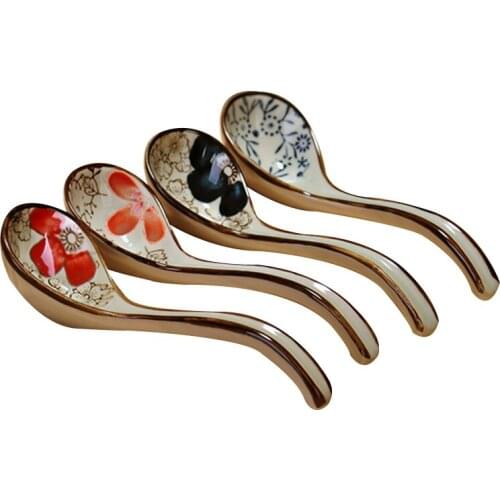 Long handle spoon creative spoon mixing spoon Japanese underglaze color hand-painted medium spoon tableware