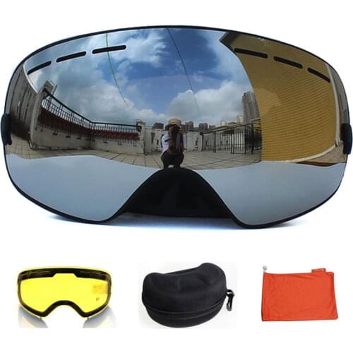 UV400 Anti-fog Double Layers Ski Goggles Mask Skiing Glasses Snow Snowboard Eyewear Graced Lens Mirror Goggles case Set