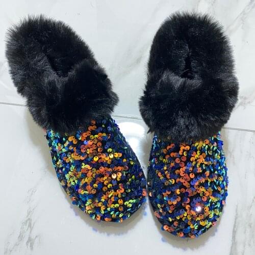 Hot Fur Shoes For Women Winter Warm Boots Antiskid Outsole Lady Plush Snow Boots Shiny Brand Fashion Style Slip-on Ankle Boots