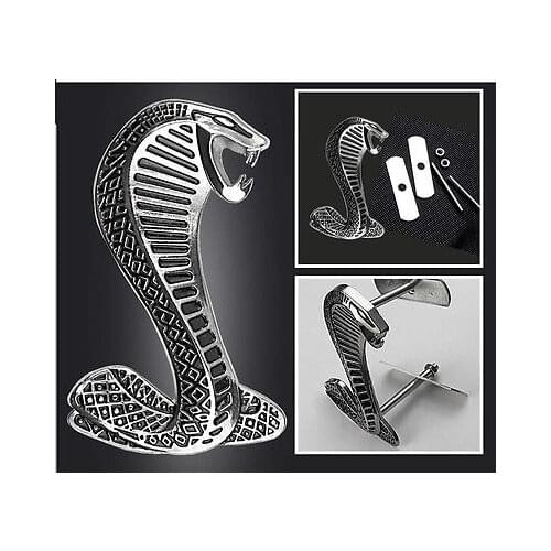 Hot Silver Cobra Logo 3D Metal Shelby Snake Front Hood Grill Grille Badge Emblem