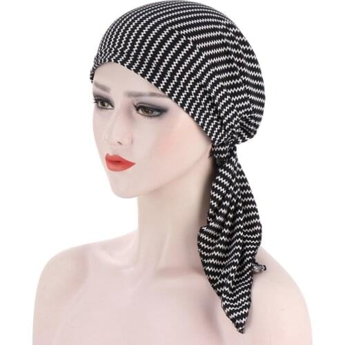 New Muslim Head Wrap Caps for Women Twisted Pre-Tied Print Hijab Headscarf Cancer Chemo Beanies Hair Loss Cover