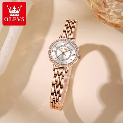 OLEVS Women Watches Top Brand Luxury Fashion Diamond Ladies Wristwatches Stainless Steel Silver Mesh Strap Female Quartz Watch