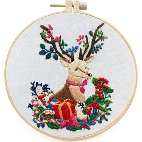 5 Sets Wholesale Christmas Elk Flower Embroidery Knitting Kit Needlework Cross Stitch DIY Collections Handcraft Material Package