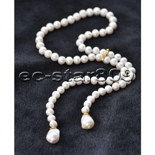 P6684 28" 10mm White Round & Baroque Keshi Freshwater Pearl Necklace Choker