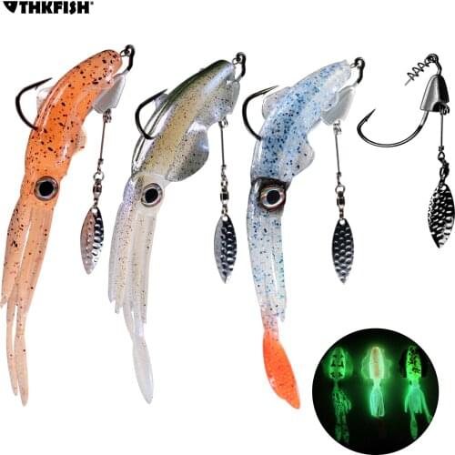 Thkfish Luminous Squid Soft Bait 20g 3D Eyes Saltwater Fishing Octopus Lure with 9g Blade Salterwater Jig Hook