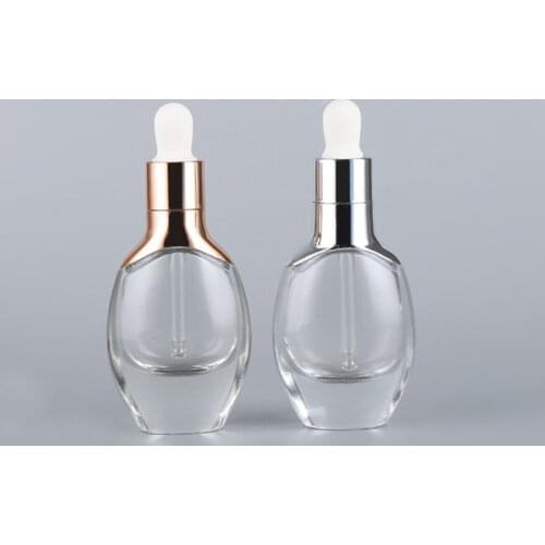 30ML transparent glass bottle with silver/gold dropper for essence oil serum whitening skin care cosmetic packing