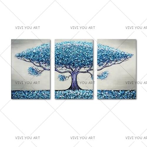 Handpainted 3 Panles Tree Oil Painting On Canvas Wall Art Picture For Home Decor 100% Handmade Thick Oil Wall Art Decoration