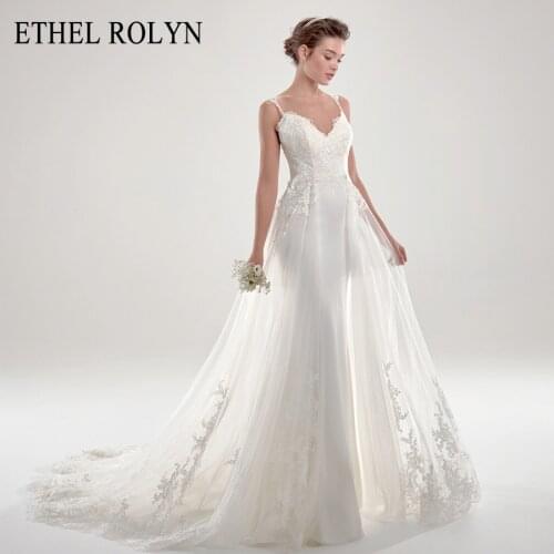 ETHEL ROLYN Detachable Mermaid Wedding Dress 2021 Backless Satin 2 In 1 Spaghetti Straps Appliques Bride Dresses Vestido Noiva