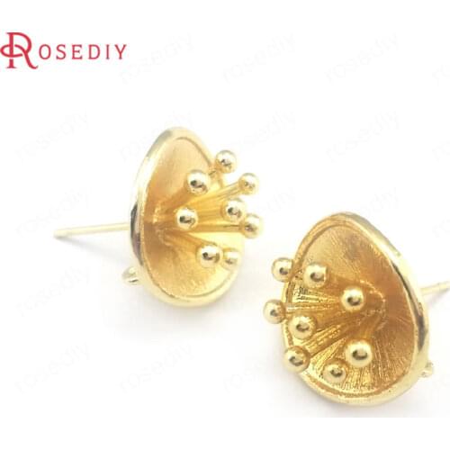 39654)6PCS 15x15.5MM 24K Gold Color Brass 3D Flower Stud Earrings Pins Earrings Jewelry Making Supplies Diy Finding Accessories