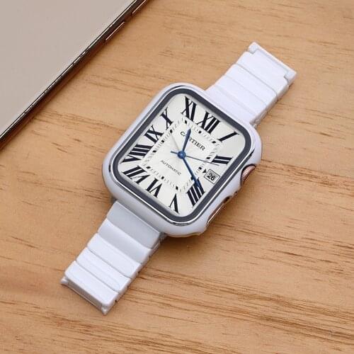 Glass+PC Case+strap For Apple Watch Serie 6 5 4 3 2 1 SE band 44mm 40mm 42mm 38mm ceramics bracelet for iwatch band 42 mm