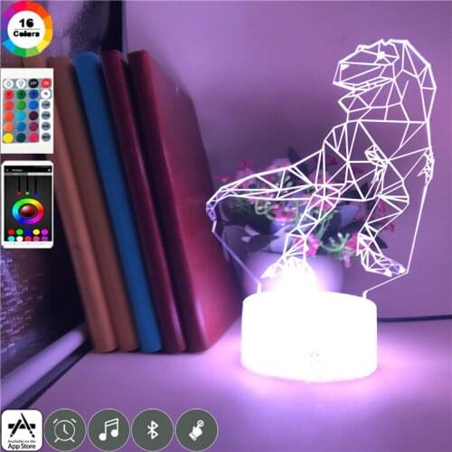 3D Illusion Picture Lamp LED Smart Night Light Tyrannosaurus Rex Kids Love Gift Nightlight with Lava Base Color Remote Control
