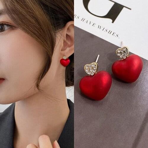 Korean Small Fragrance Love Earrings New Personality Small Red Peach Heart Earrings Earrings Female Jewelry Gifts