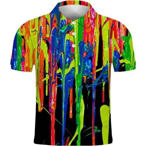 Oversized 6xl Loose 3D Printing Drip Art Print Polo Shirt 2021 New Summer Mens and Womens Couples Wear Polo Shirt and Tops