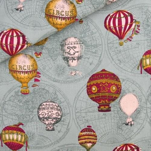 145cmx50cm Cotton Linen Fabric for handmad, bed, bag, curtain Sewing - Vintage hot air balloon - Dark Greeen (LF133)